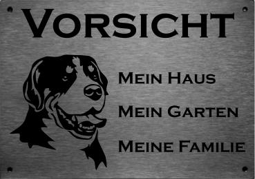 Edelstahl Warnschild Großer Schweizer Sennenhund VORSICHT Mein Haus mein Garten meine Familie